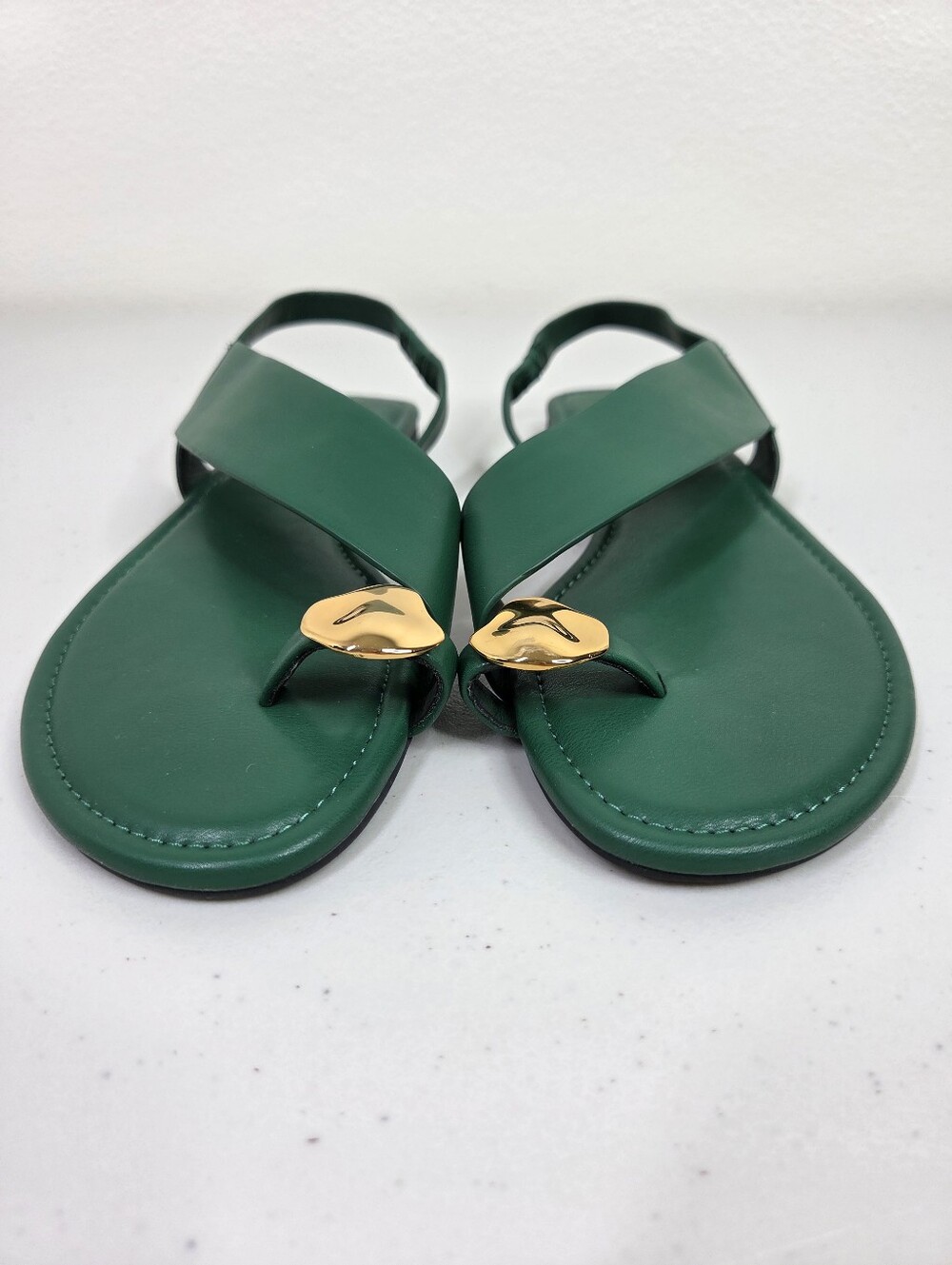 Pedro Alexis Green Leather Cross-Strap Slingback Sandals with Gold Accent Toe - Picture 2 of 16